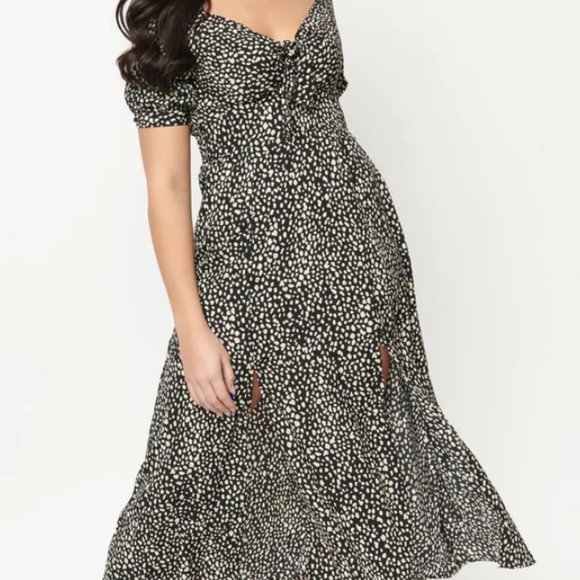 Unique Vintage Dresses & Skirts - Unique Vintage Plus Size Black & Ivory Abstract Dot Midi Dress